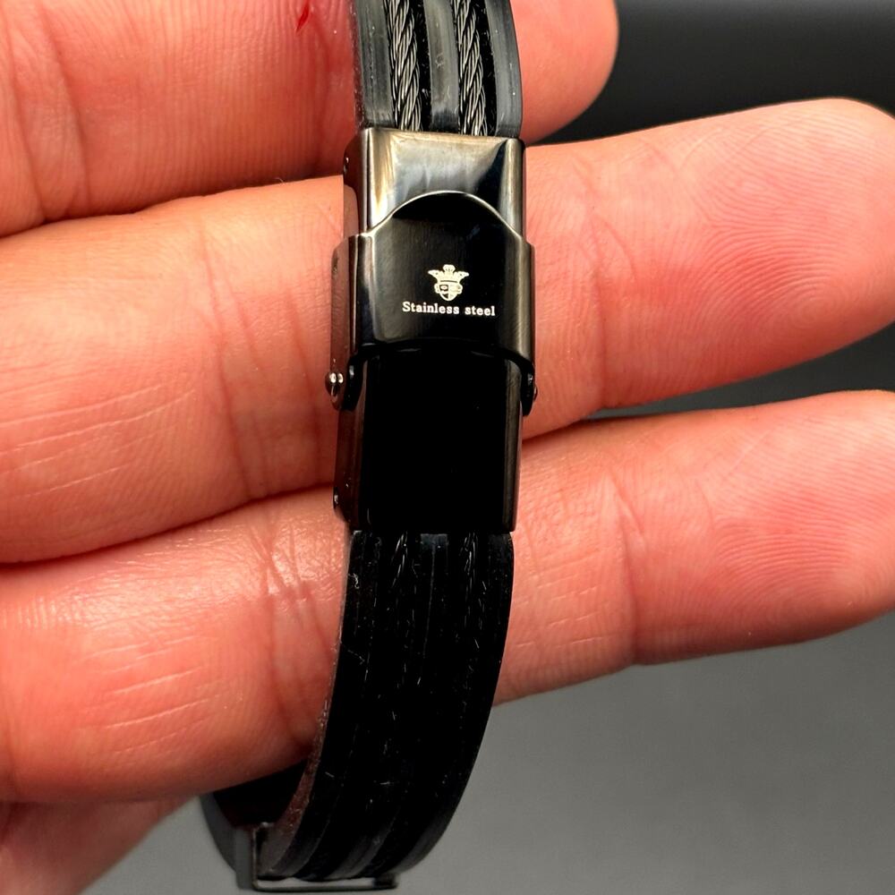 Blackjack BJB251B Men's Black Silicone Stainless Steel Bangle ID Bracelet NWT - Picture 9 of 17